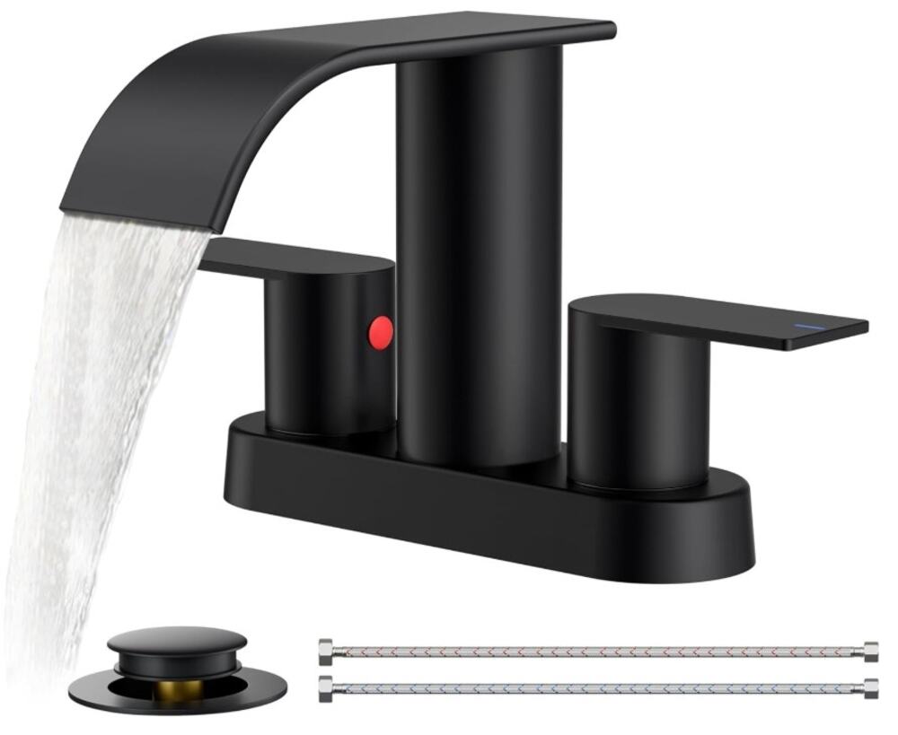 FORIOUS Matte Black Waterfall Bathroom Faucet 4" Centerset 2/3 Hole